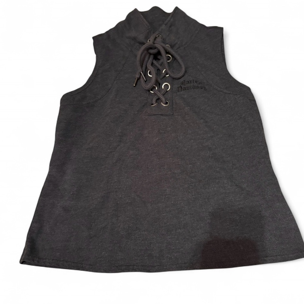 Rare Harley Davidson Charcoal Lace Up Tank Top Sz M